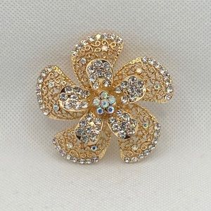 Lovely Gold and Shiny Glass Gem Brooch
